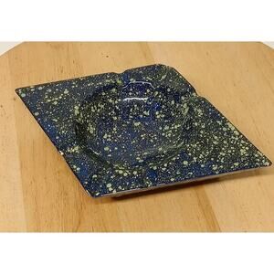70's Retro Blue Speckle Drip Glazed Ceramic Pottery Ashtray VTG